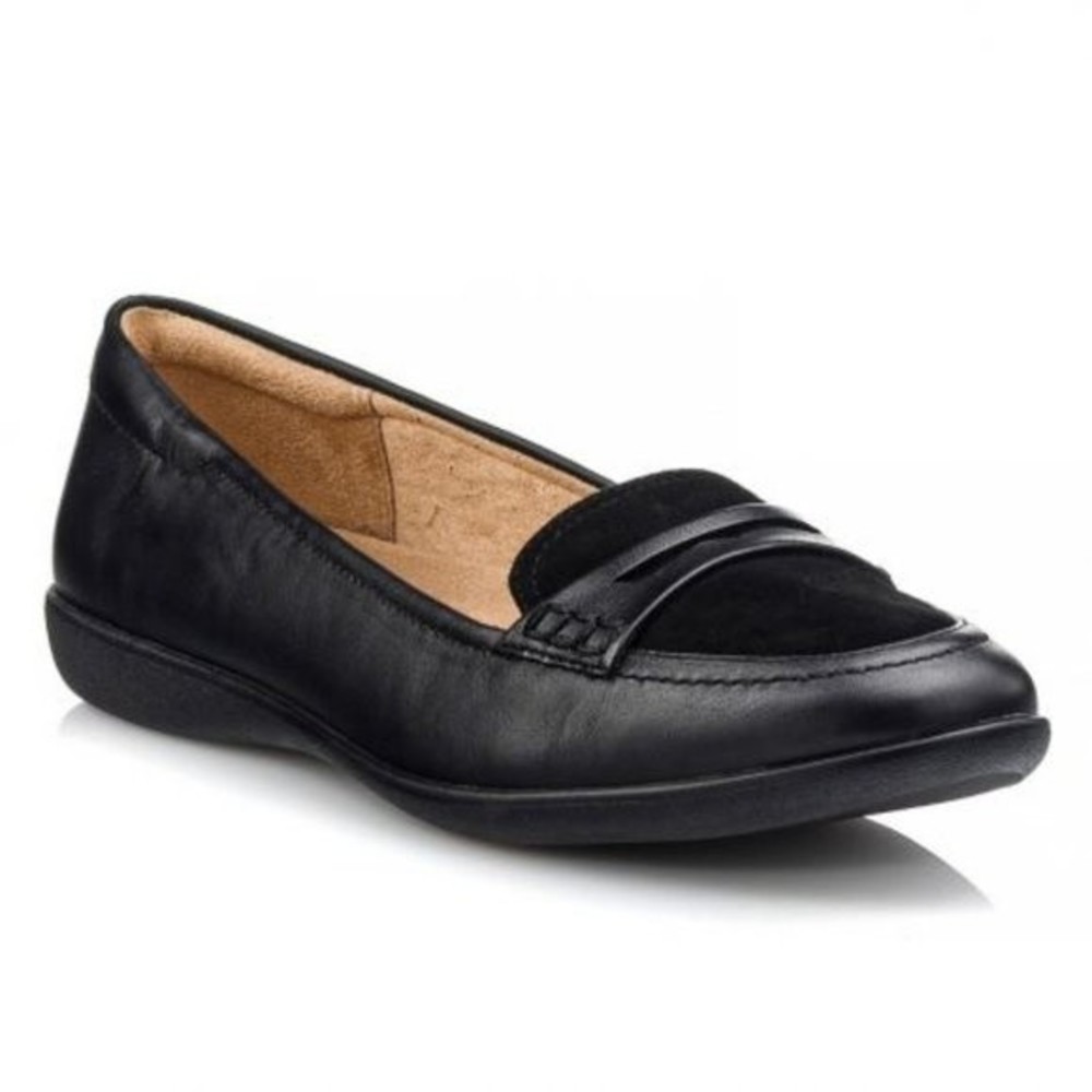 Naturalizer Womens Size 6 Finley Black Leather‎ And Suede Slip On Loafers Shoes